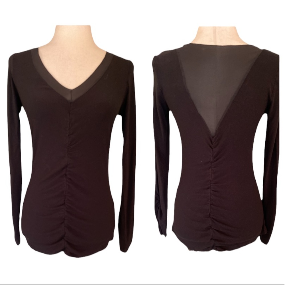 IRIS Setlawke Black Ruched Mesh Back Long Sleeve Top - M